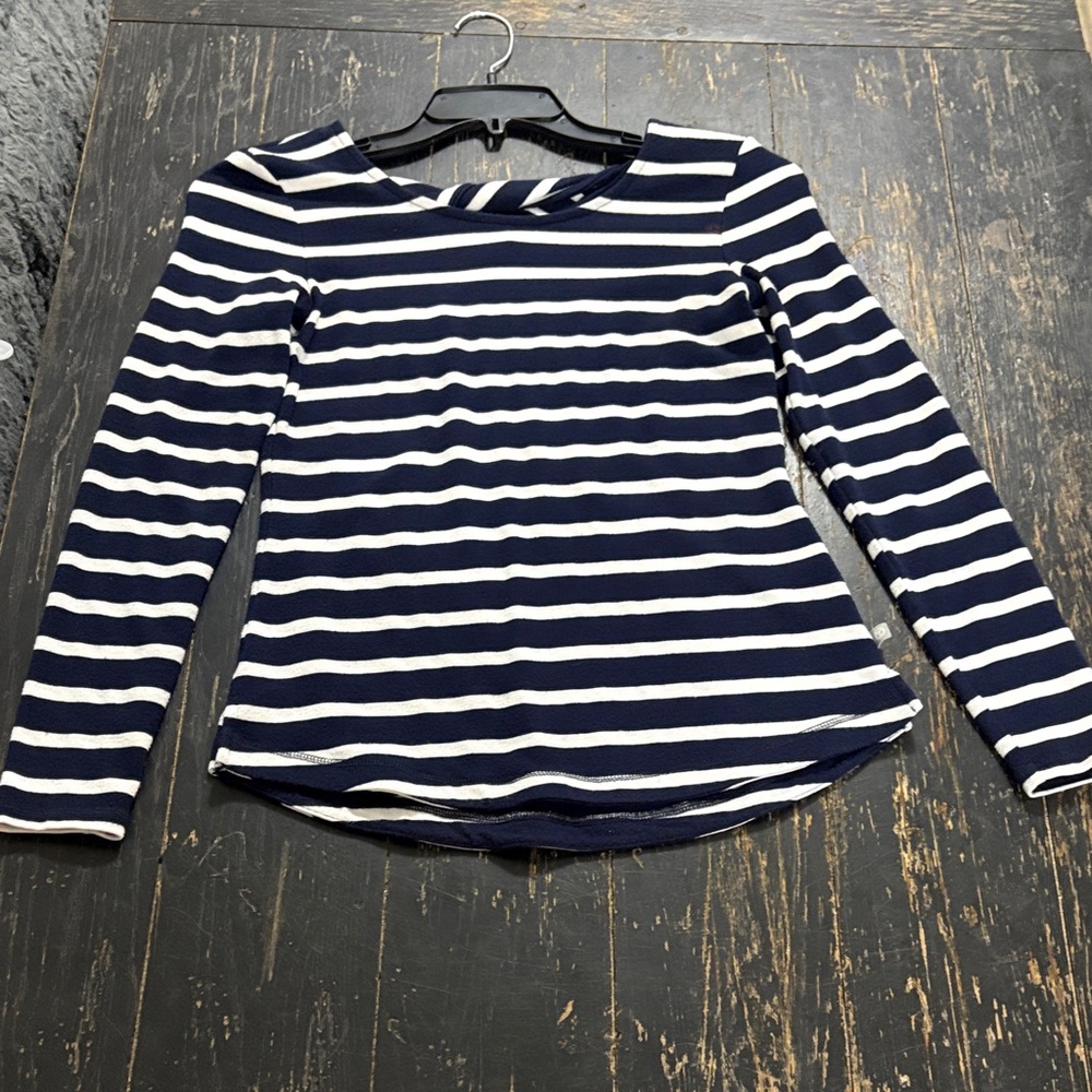 Talbots Navy and White Striped Long Sleeve Top